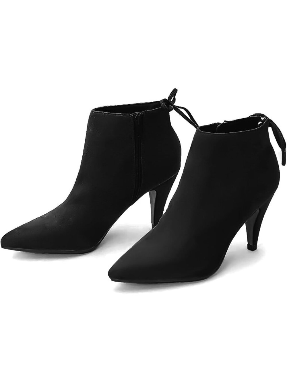 Women's Black Pointed Toe Kitten Stiletto Heels Bowtie Strappy Ankle Boots